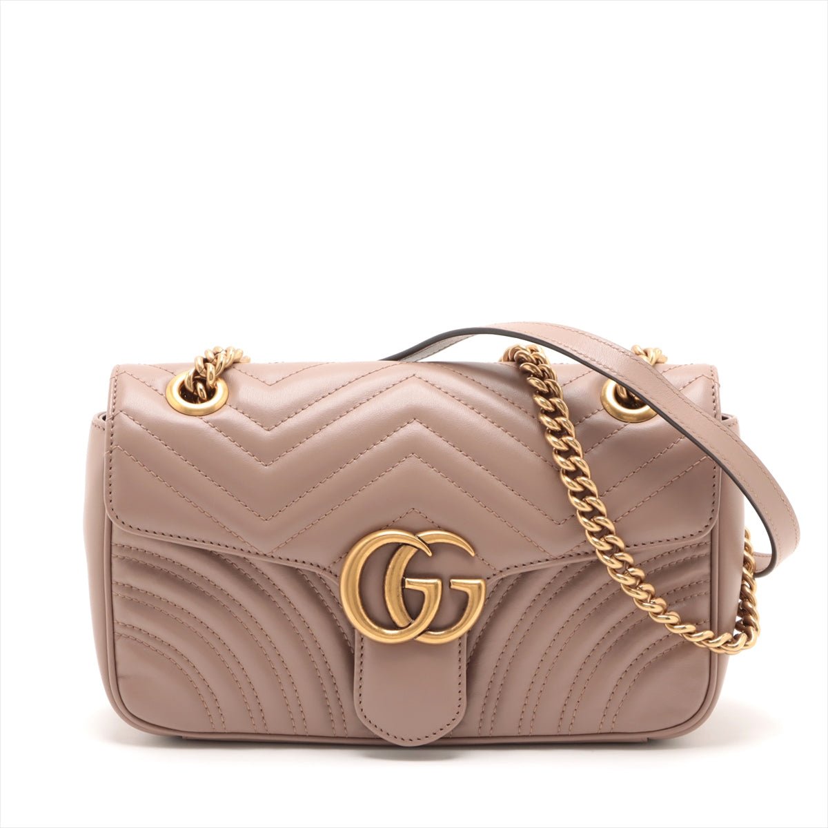 Second hand Gucci GG Marmont Small Chevron Leather Flap Bag Beige - Tabita Bags