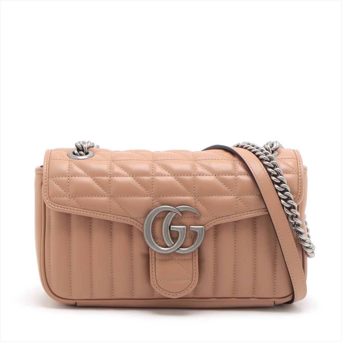 Second hand Gucci GG Marmont Small Chevron Leather Flap Bag Beige - Tabita Bags