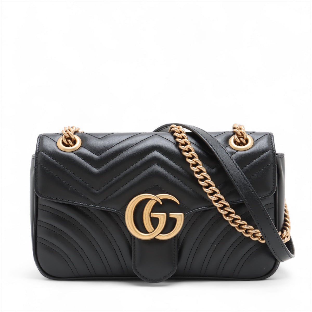 Second hand Gucci GG Marmont Small Chevron Leather Flap Bag Black - Tabita Bags