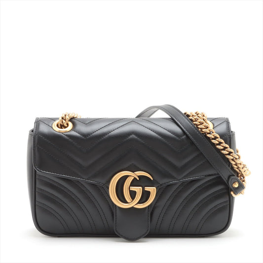 Second hand Gucci GG Marmont Small Chevron Leather Flap Bag Black - Tabita Bags