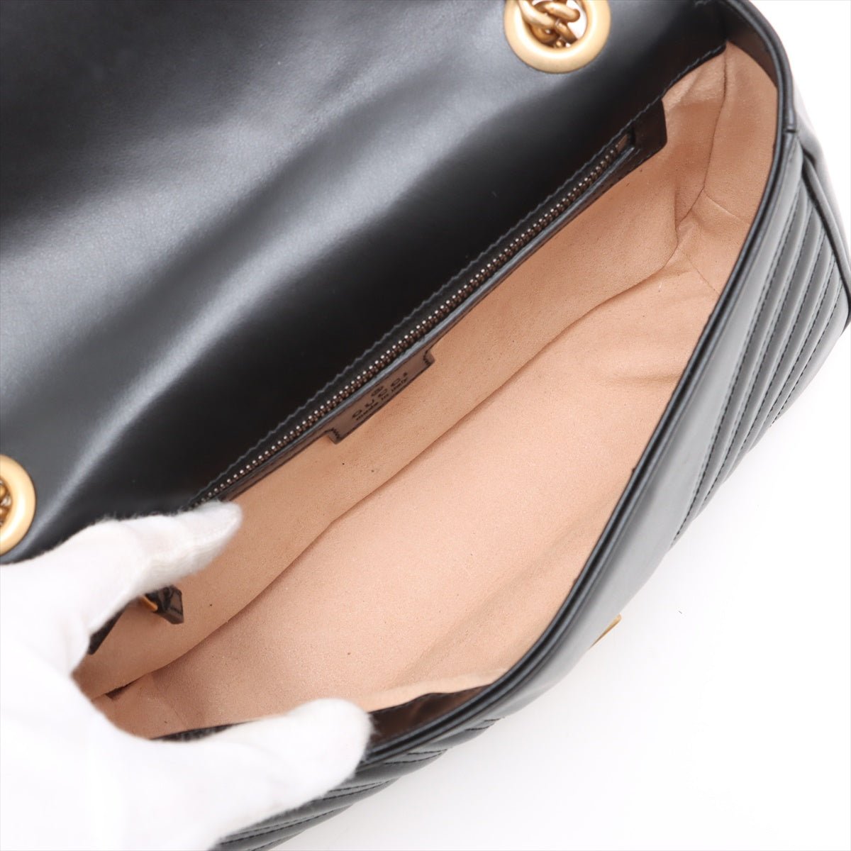 Second hand Gucci GG Marmont Small Chevron Leather Flap Bag Black - Tabita Bags
