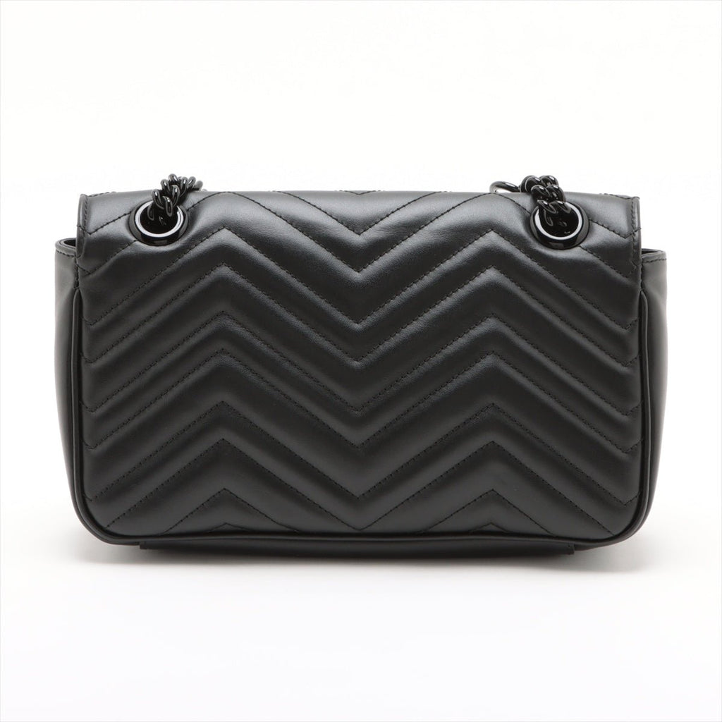 Second hand Gucci GG Marmont Small Chevron Leather Flap Bag Black - Tabita Bags