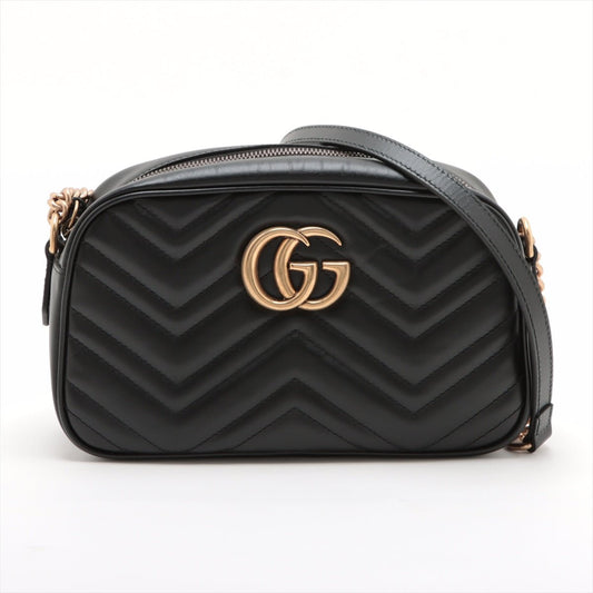 Second hand Gucci GG Marmont Small Chevron Leather Flap Bag Black - Tabita Bags