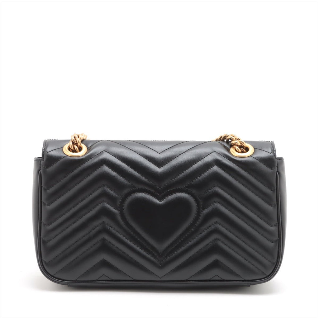 Second hand Gucci GG Marmont Small Chevron Leather Flap Bag Black - Tabita Bags
