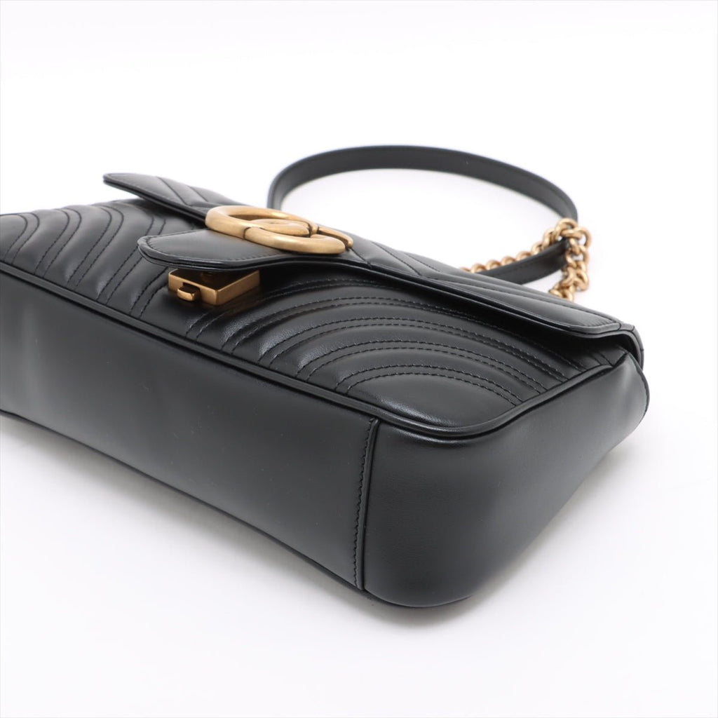 Second hand Gucci GG Marmont Small Chevron Leather Flap Bag Black - Tabita Bags