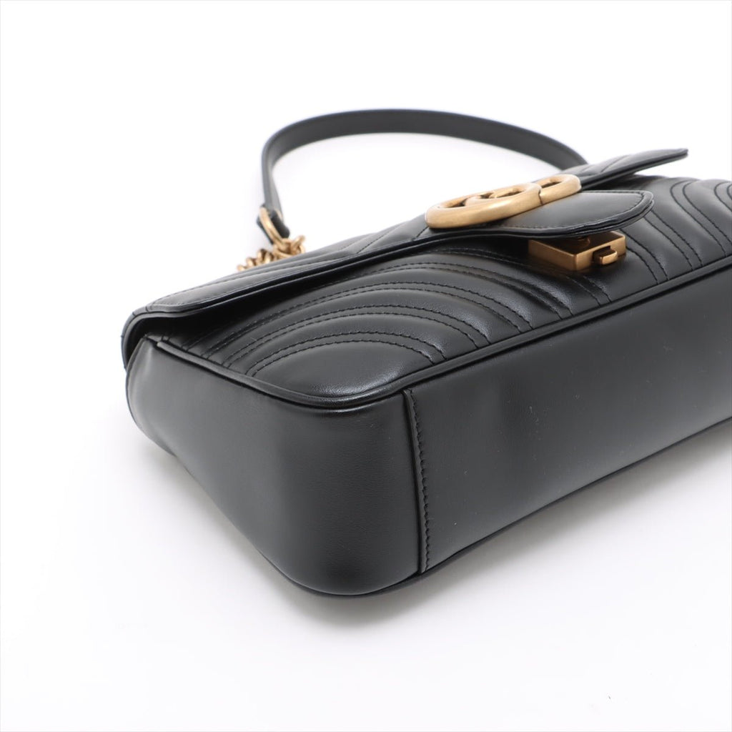 Second hand Gucci GG Marmont Small Chevron Leather Flap Bag Black - Tabita Bags