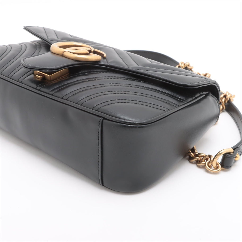 Second hand Gucci GG Marmont Small Chevron Leather Flap Bag Black - Tabita Bags