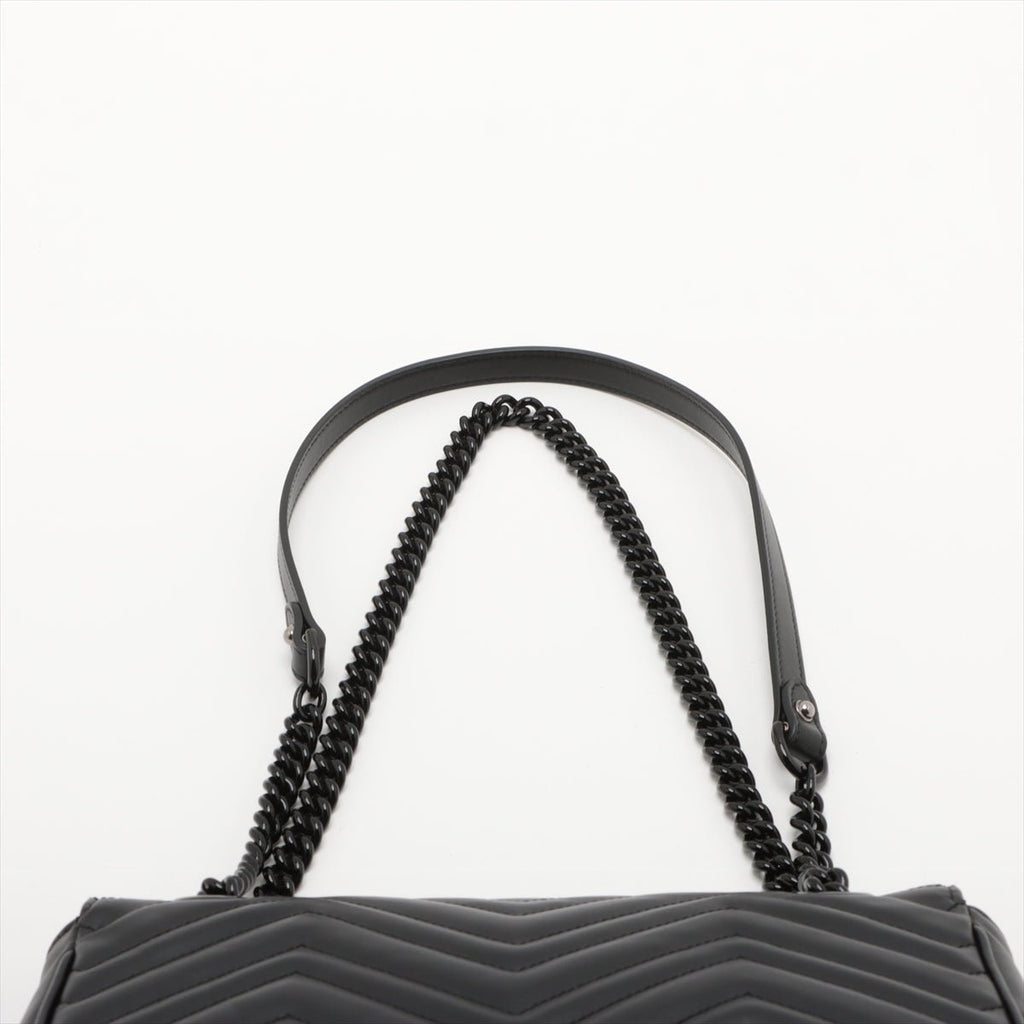 Second hand Gucci GG Marmont Small Chevron Leather Flap Bag Black - Tabita Bags