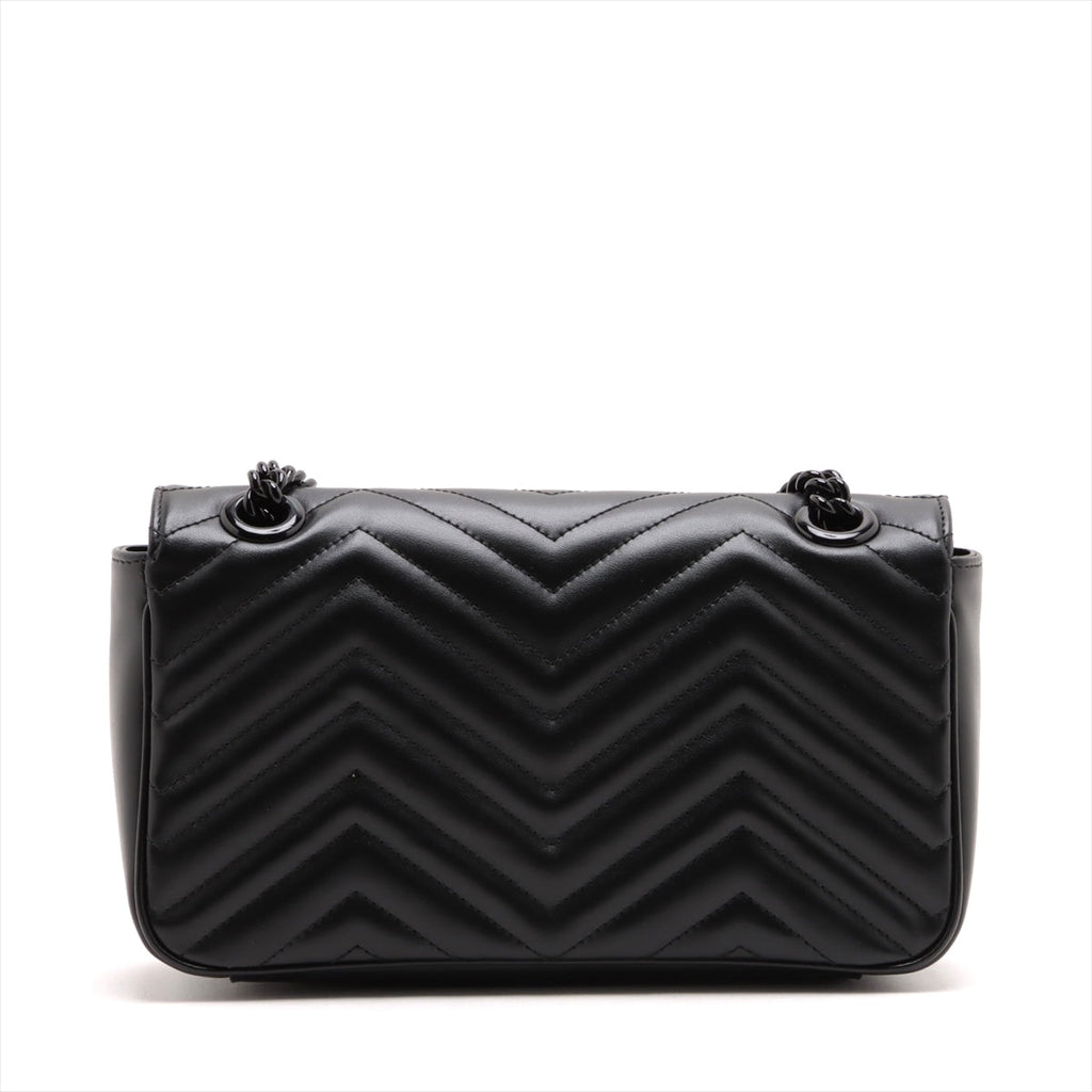 Second hand Gucci GG Marmont Small Chevron Leather Flap Bag Black - Tabita Bags