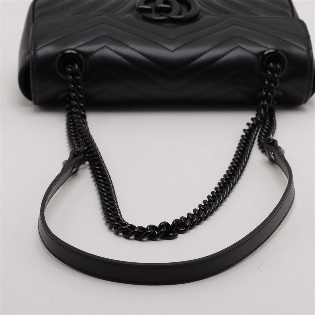 Second hand Gucci GG Marmont Small Chevron Leather Flap Bag Black - Tabita Bags