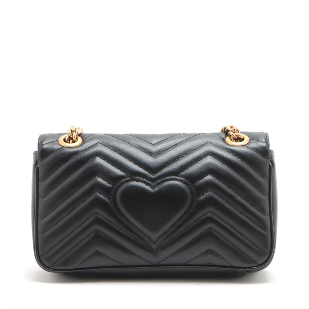 Second hand Gucci GG Marmont Small Chevron Leather Flap Bag Black - Tabita Bags