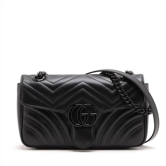 Second hand Gucci GG Marmont Small Chevron Leather Flap Bag Black - Tabita Bags