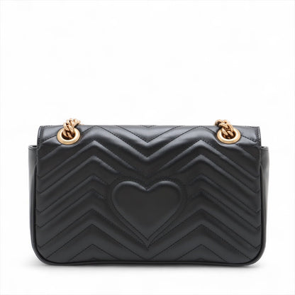 Second hand Gucci GG Marmont Small Chevron Leather Flap Bag Black - Tabita Bags