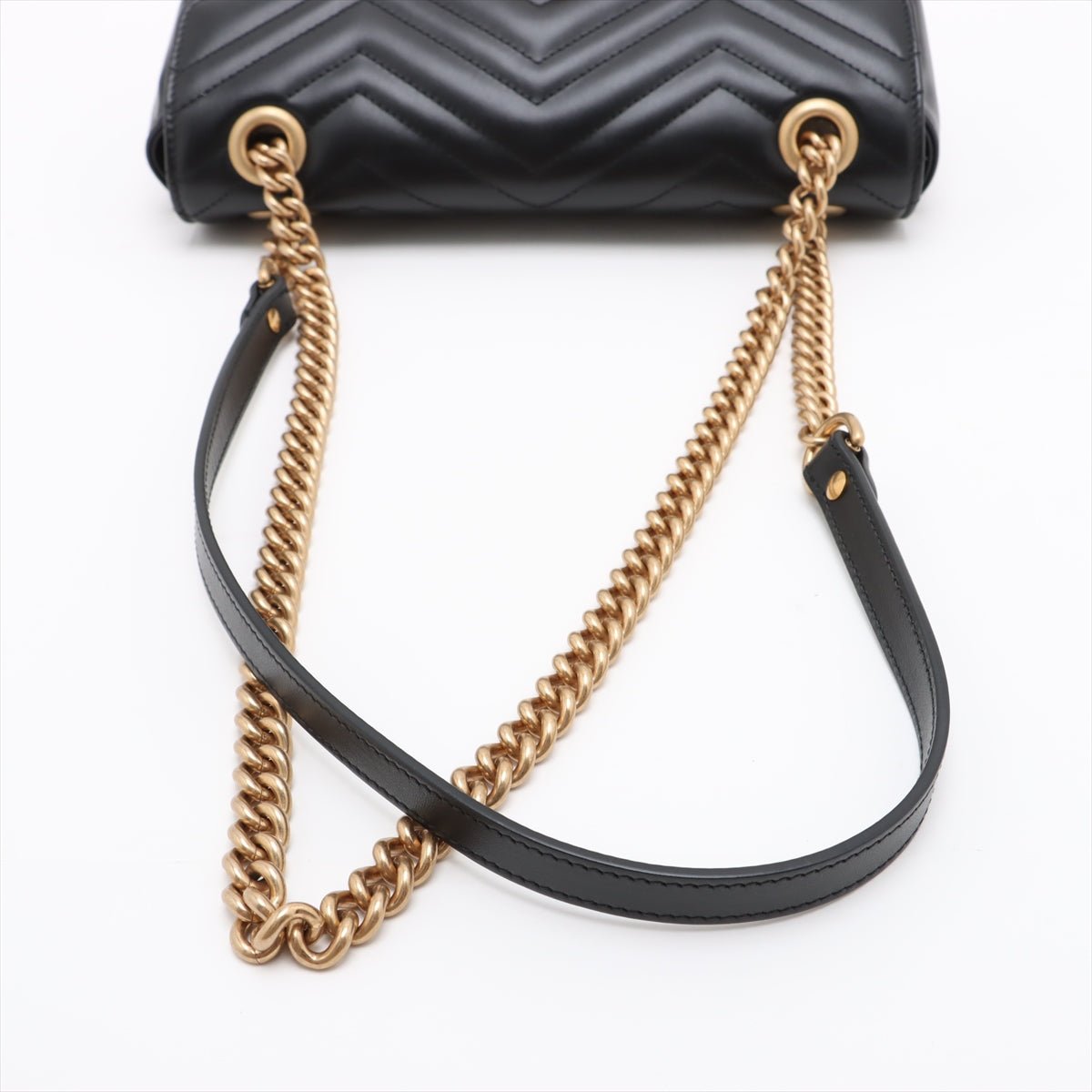 Second hand Gucci GG Marmont Small Chevron Leather Flap Bag Black - Tabita Bags