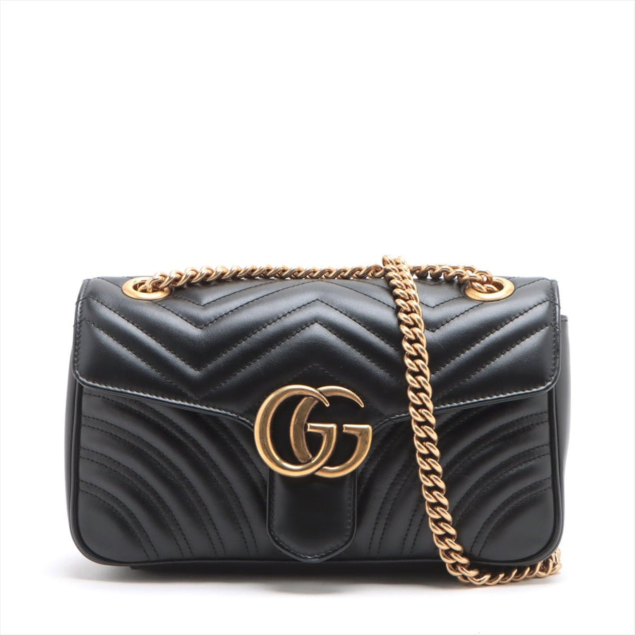 Second hand Gucci GG Marmont Small Chevron Leather Flap Bag Black - Tabita Bags