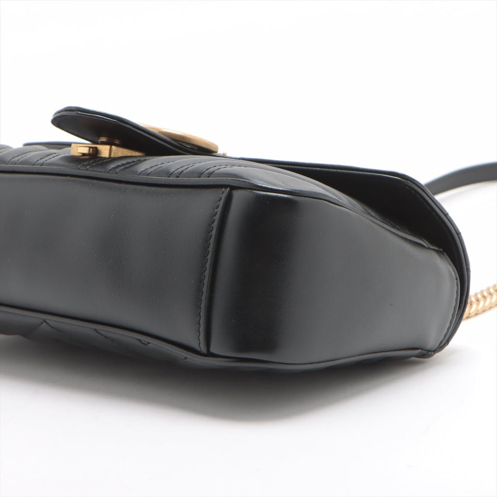 Second hand Gucci GG Marmont Small Chevron Leather Flap Bag Black - Tabita Bags