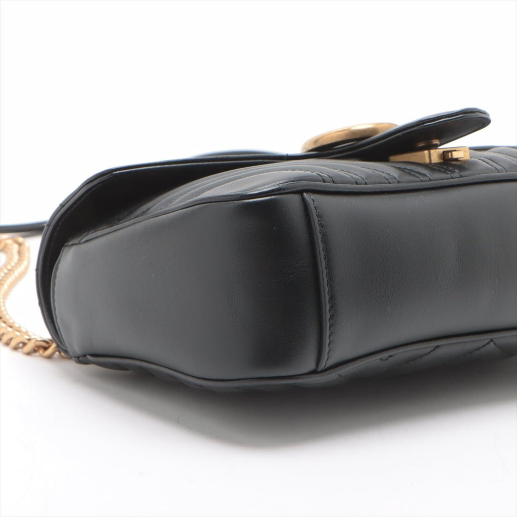 Second hand Gucci GG Marmont Small Chevron Leather Flap Bag Black - Tabita Bags