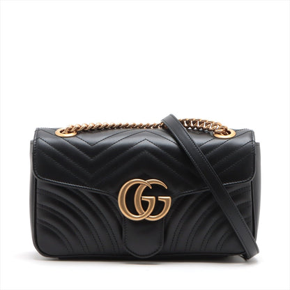 Second hand Gucci GG Marmont Small Chevron Leather Flap Bag Black - Tabita Bags