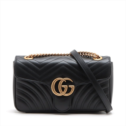 Second hand Gucci GG Marmont Small Chevron Leather Flap Bag Black - Tabita Bags