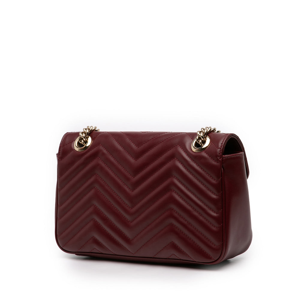 Second hand Gucci GG Marmont Small Chevron Leather Flap Bag Red - Tabita Bags