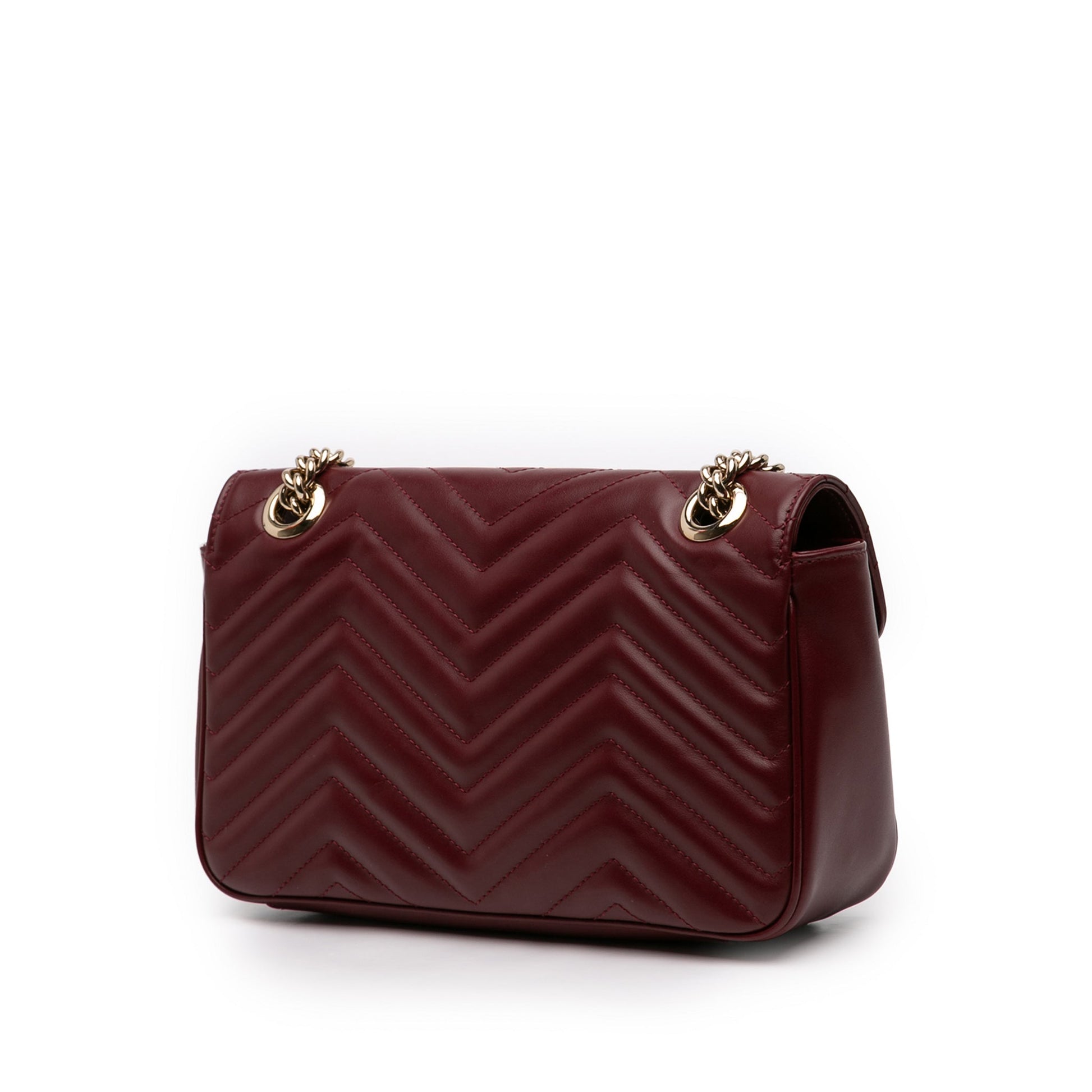 Second hand Gucci GG Marmont Small Chevron Leather Flap Bag Red - Tabita Bags