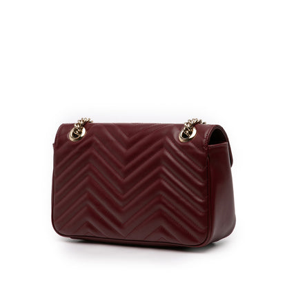 Second hand Gucci GG Marmont Small Chevron Leather Flap Bag Red - Tabita Bags