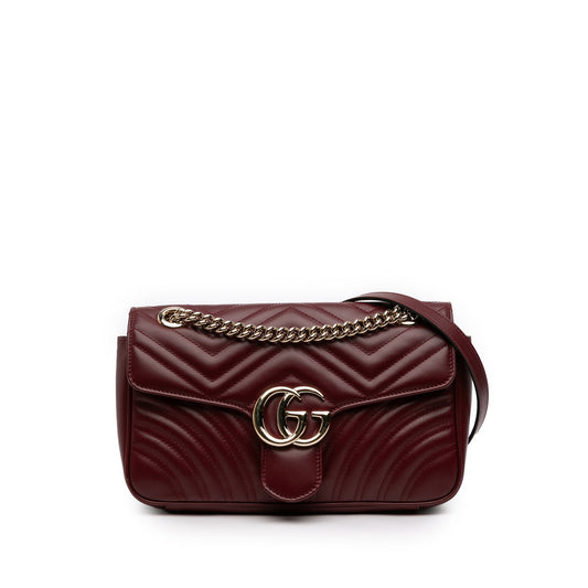 Second hand Gucci GG Marmont Small Chevron Leather Flap Bag Red - Tabita Bags