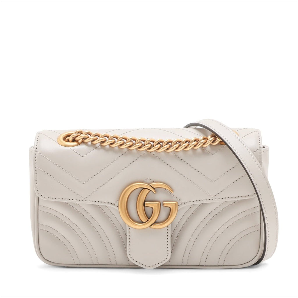 Second hand Gucci GG Marmont Small Leather Chevron Flap Shoulder Bag Beige - Tabita Bags