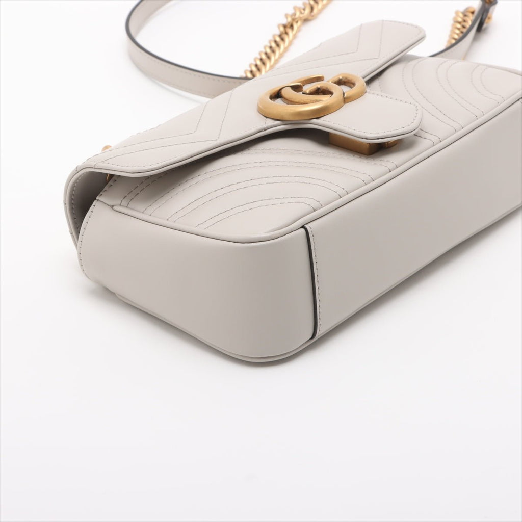 Second hand Gucci GG Marmont Small Leather Chevron Flap Shoulder Bag Beige - Tabita Bags