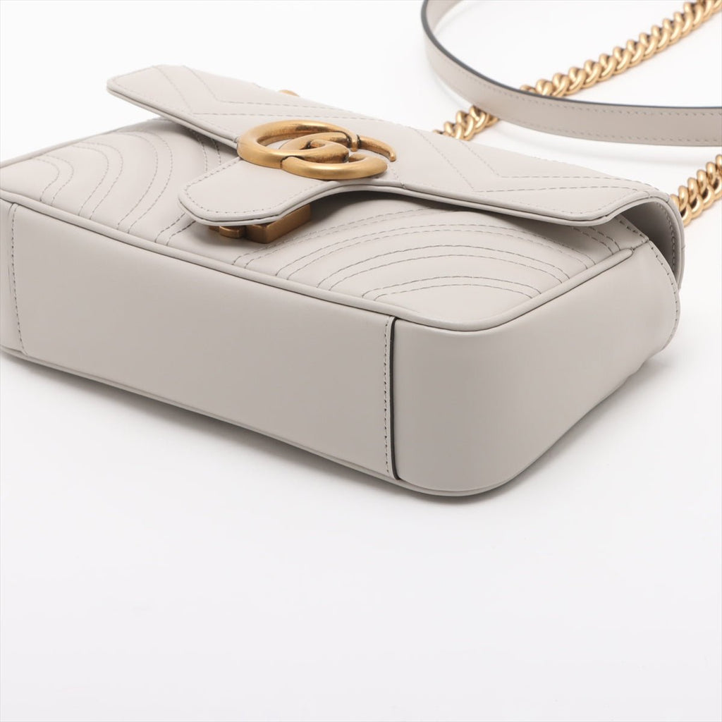Second hand Gucci GG Marmont Small Leather Chevron Flap Shoulder Bag Beige - Tabita Bags