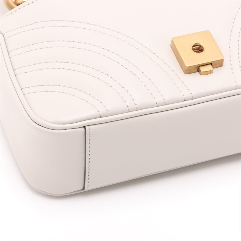 Second hand Gucci GG Marmont Small Leather Chevron Flap Shoulder Bag Beige - Tabita Bags