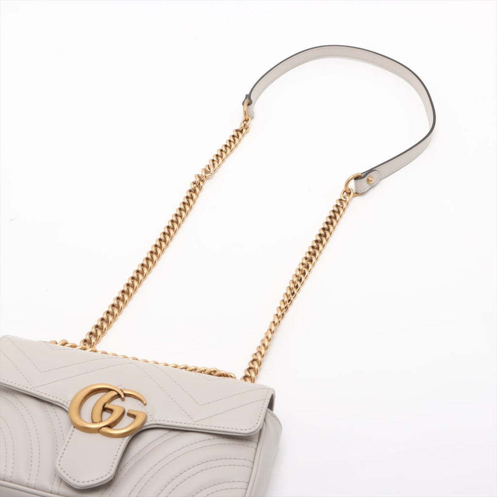 Second hand Gucci GG Marmont Small Leather Chevron Flap Shoulder Bag Beige - Tabita Bags