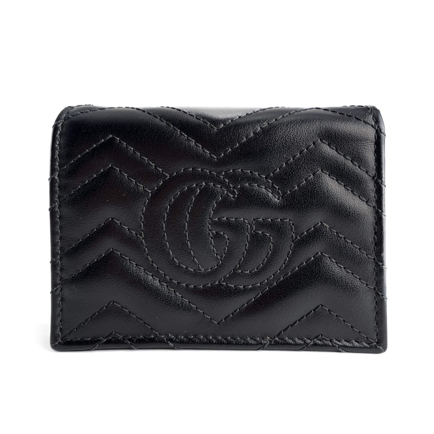 Second hand Gucci GG Marmont Small Leather Matelassé Cards Holder Black - Tabita Bags
