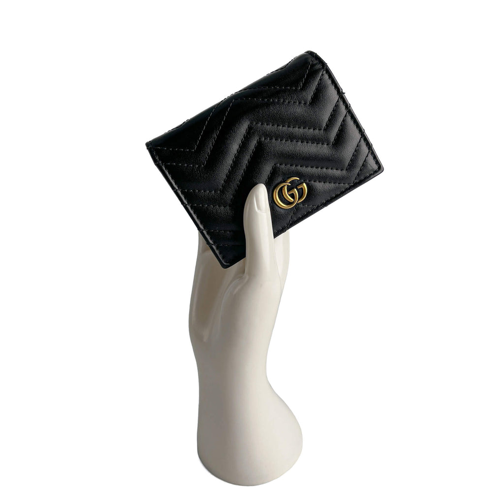 Second hand Gucci GG Marmont Small Leather Matelassé Cards Holder Black - Tabita Bags
