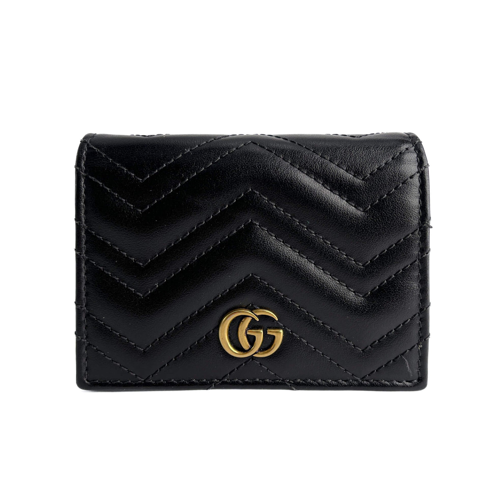 Second hand Gucci GG Marmont Small Leather Matelassé Cards Holder Black - Tabita Bags