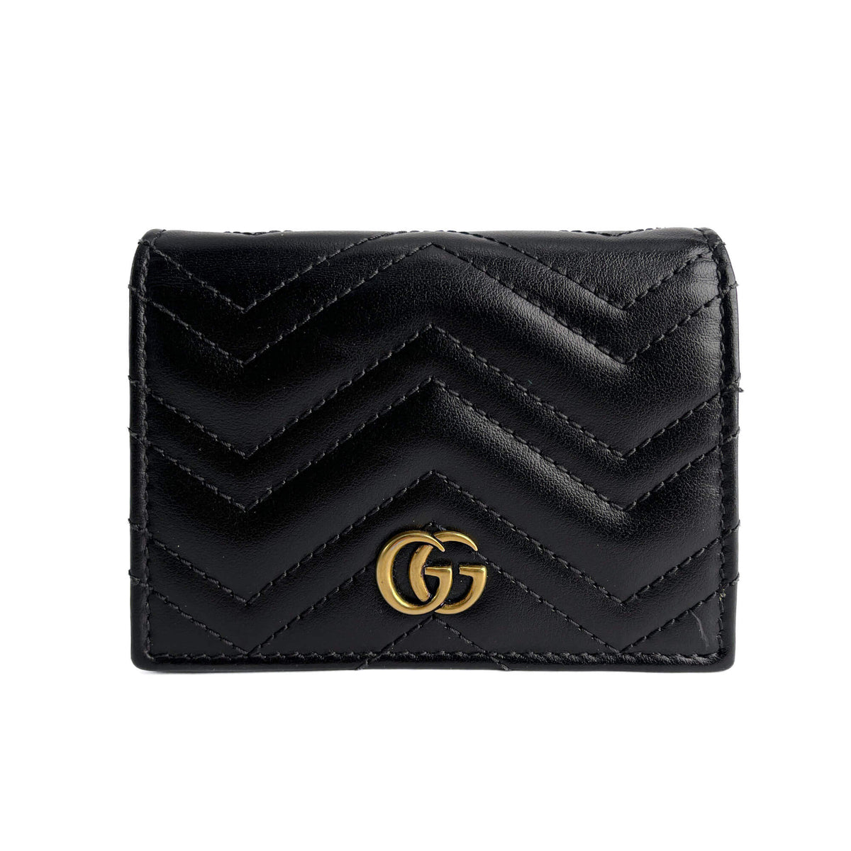Second hand Gucci GG Marmont Small Leather Matelassé Cards Holder Black - Tabita Bags