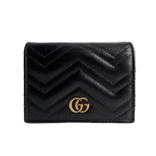 Second hand Gucci GG Marmont Small Leather Matelassé Cards Holder Black - Tabita Bags