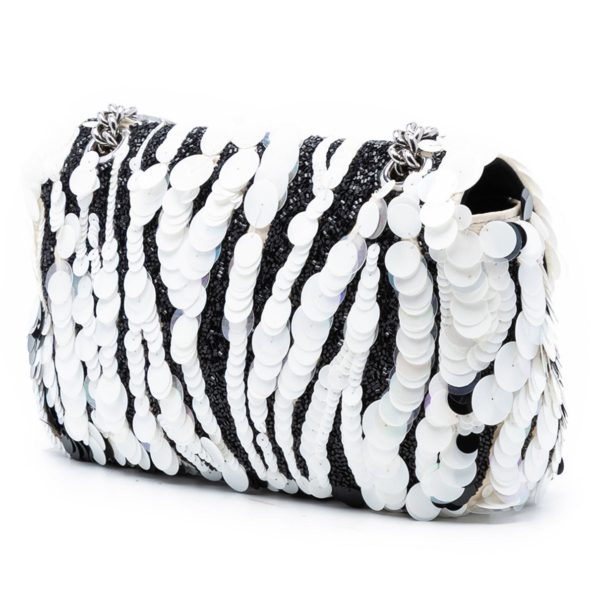 Second hand Gucci GG Marmont Small Leather & Sequin Flap Shoulder Bag Black & White - Tabita Bags