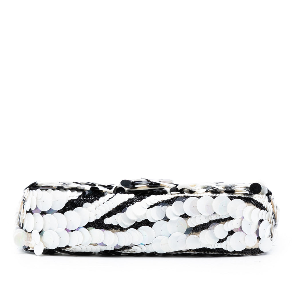 Second hand Gucci GG Marmont Small Leather & Sequin Flap Shoulder Bag Black & White - Tabita Bags