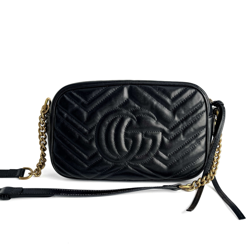 Second hand Gucci GG Marmont Small Matelassé Leather Camera Bag Black - Tabita Bags