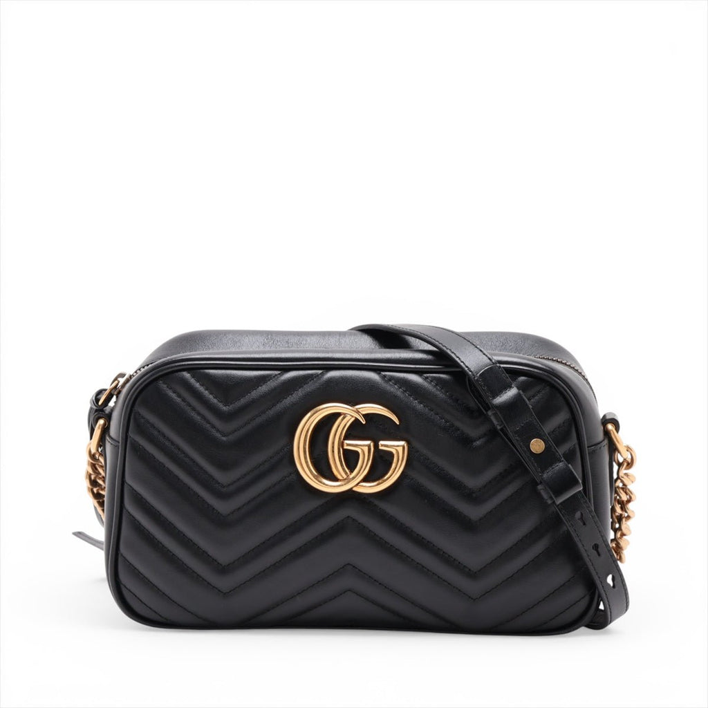 Second hand Gucci GG Marmont Small Matelassé Leather Camera Bag Black - Tabita Bags