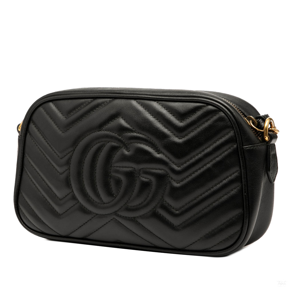 Second hand Gucci GG Marmont Small Matelassé Leather Camera Bag Black - Tabita Bags