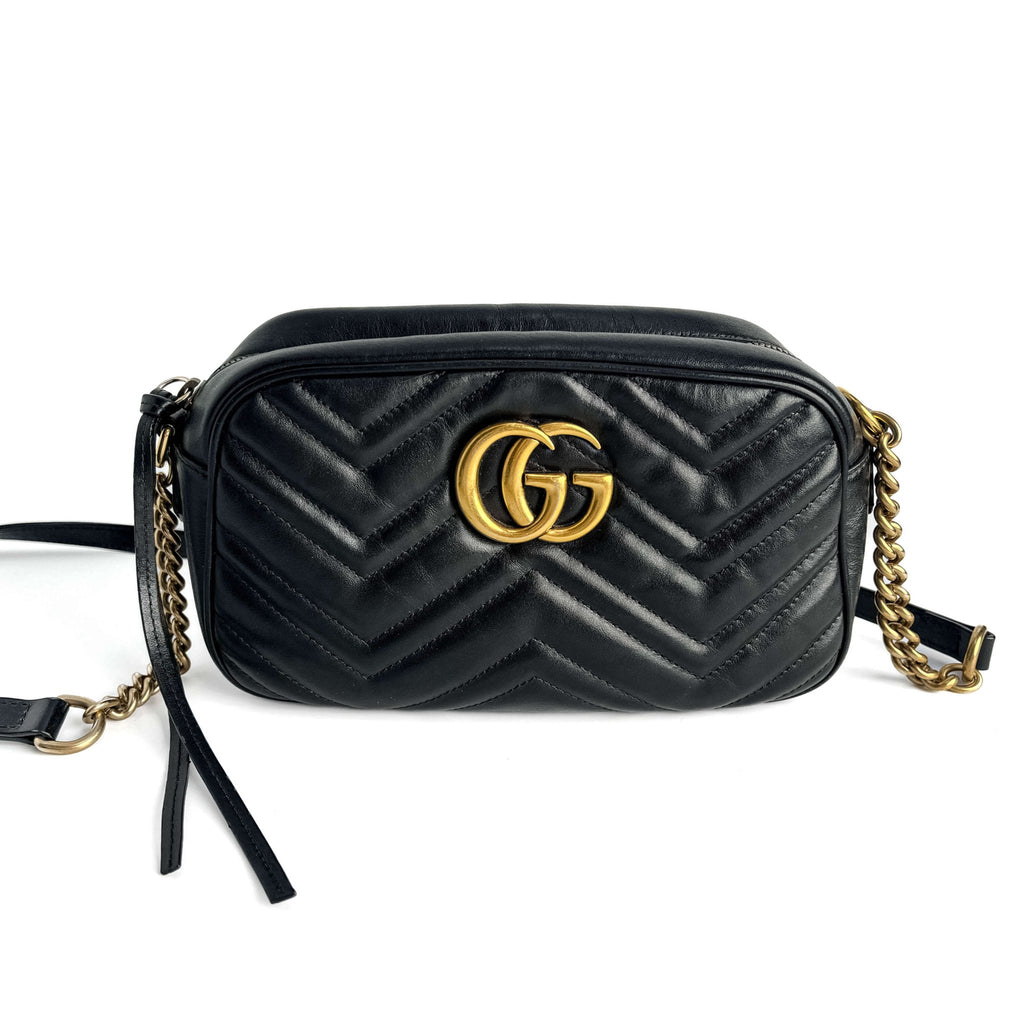 Second hand Gucci GG Marmont Small Matelassé Leather Camera Bag Black - Tabita Bags