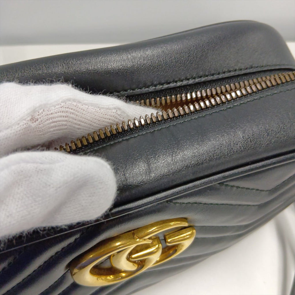 Second hand Gucci GG Marmont Small Matelassé Leather Camera Bag Black - Tabita Bags