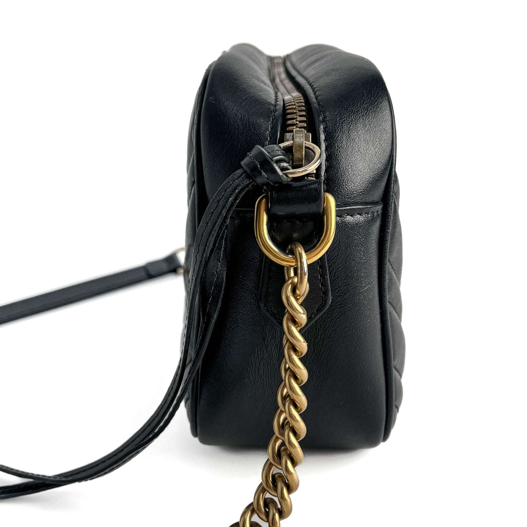 Second hand Gucci GG Marmont Small Matelassé Leather Camera Bag Black - Tabita Bags