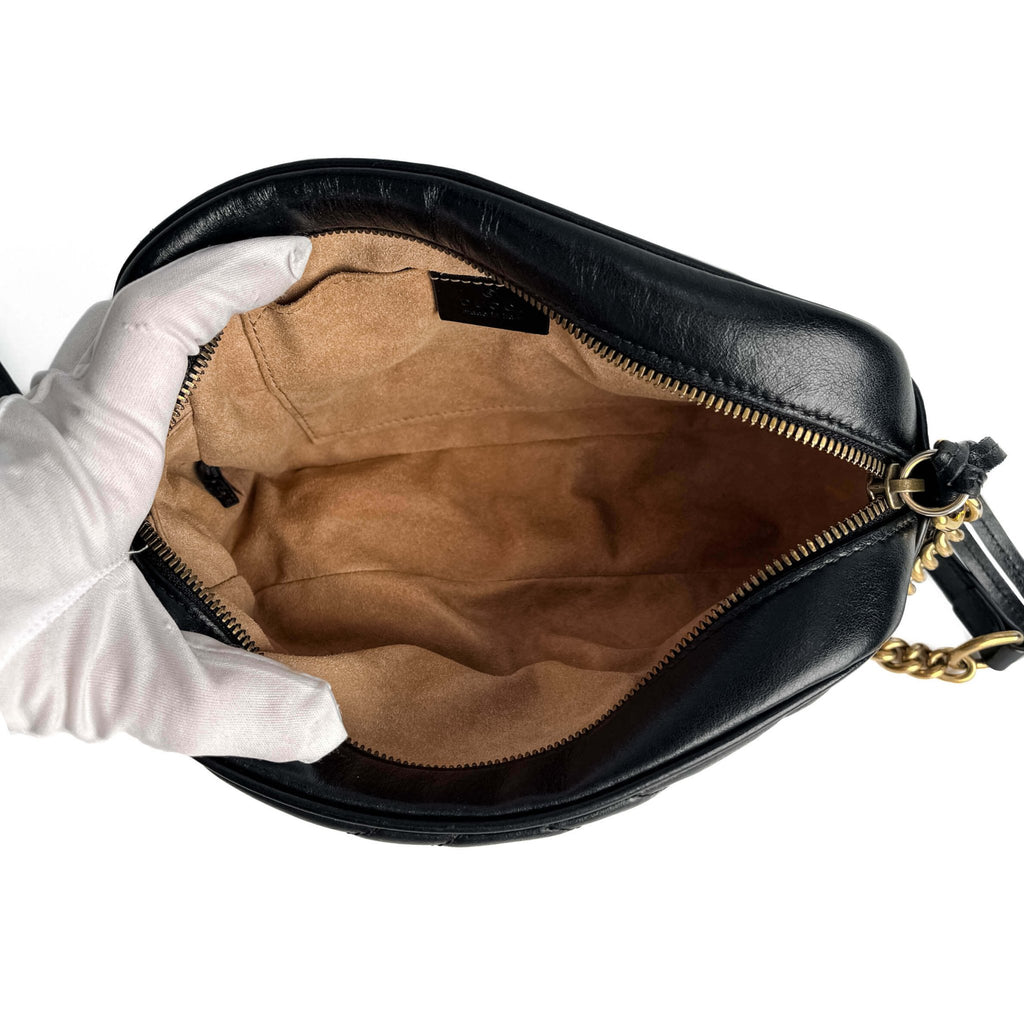 Second hand Gucci GG Marmont Small Matelassé Leather Camera Bag Black - Tabita Bags
