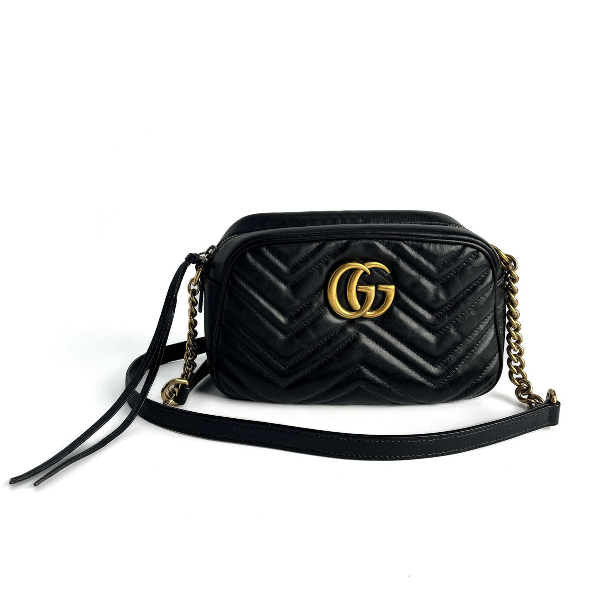 Second hand Gucci GG Marmont Small Matelassé Leather Camera Bag Black - Tabita Bags