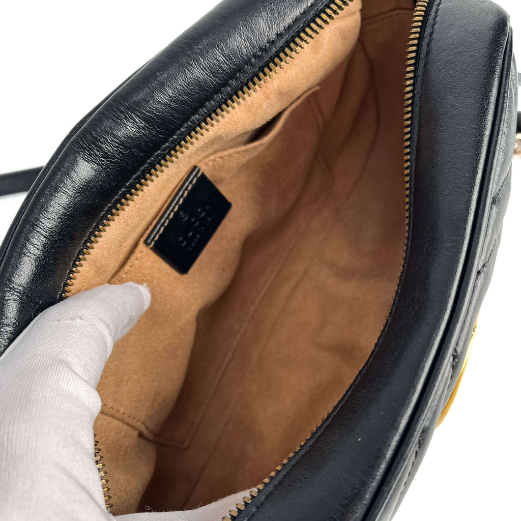 Second hand Gucci GG Marmont Small Matelassé Leather Camera Bag Black - Tabita Bags
