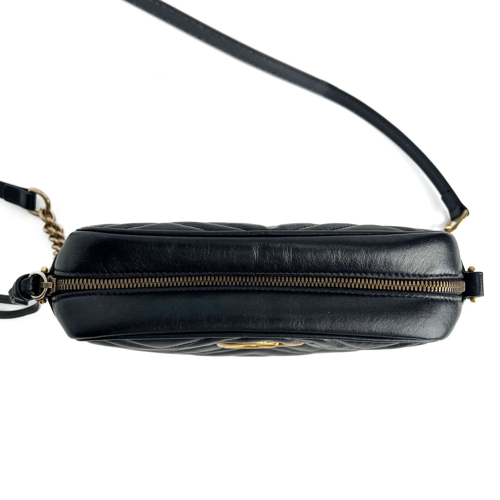 Second hand Gucci GG Marmont Small Matelassé Leather Camera Bag Black - Tabita Bags
