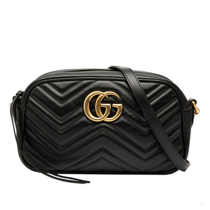 Second hand Gucci GG Marmont Small Matelassé Leather Camera Bag Black - Tabita Bags